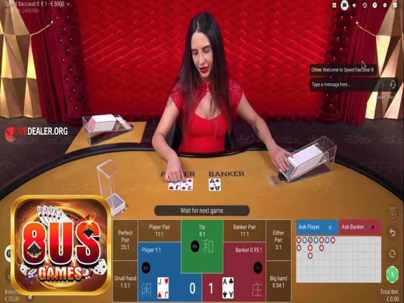 Baccarat Live Dealer - Chơi game độc đáo tại cổng game 8us